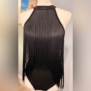 Elegant Black Fringe Bodysuit